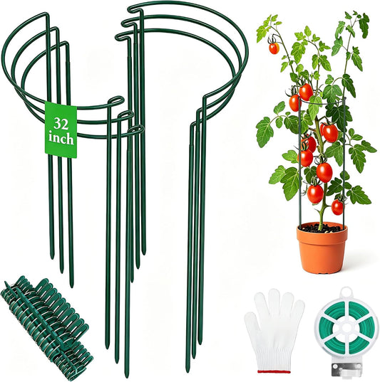 6 Pack Peony Cage, 32" x 13" Half Round Metal Plant Support Stakes