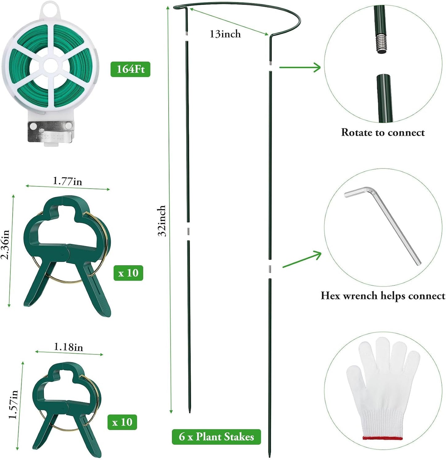 6 Pack Peony Cage, 32" x 13" Half Round Metal Plant Support Stakes