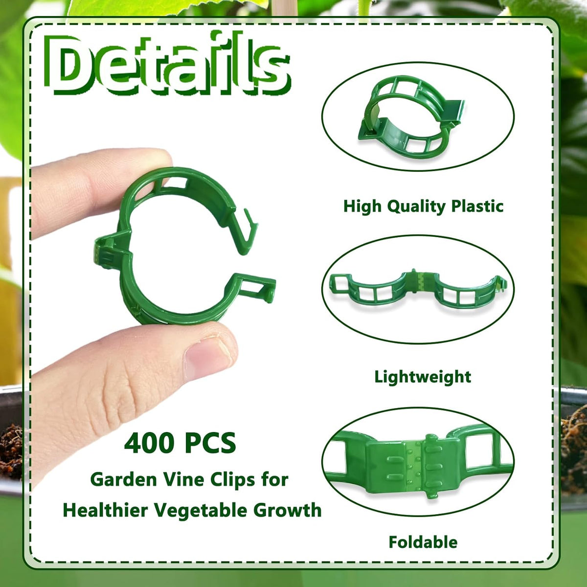 Pynqdfu 400 Pcs Plastic Trellis Plant Support Clips,Vine Vegetable Fixing Clips,Grape Tomato Plant Support,Garden Vine Clips for Healthier Vegetable Growth (Green)