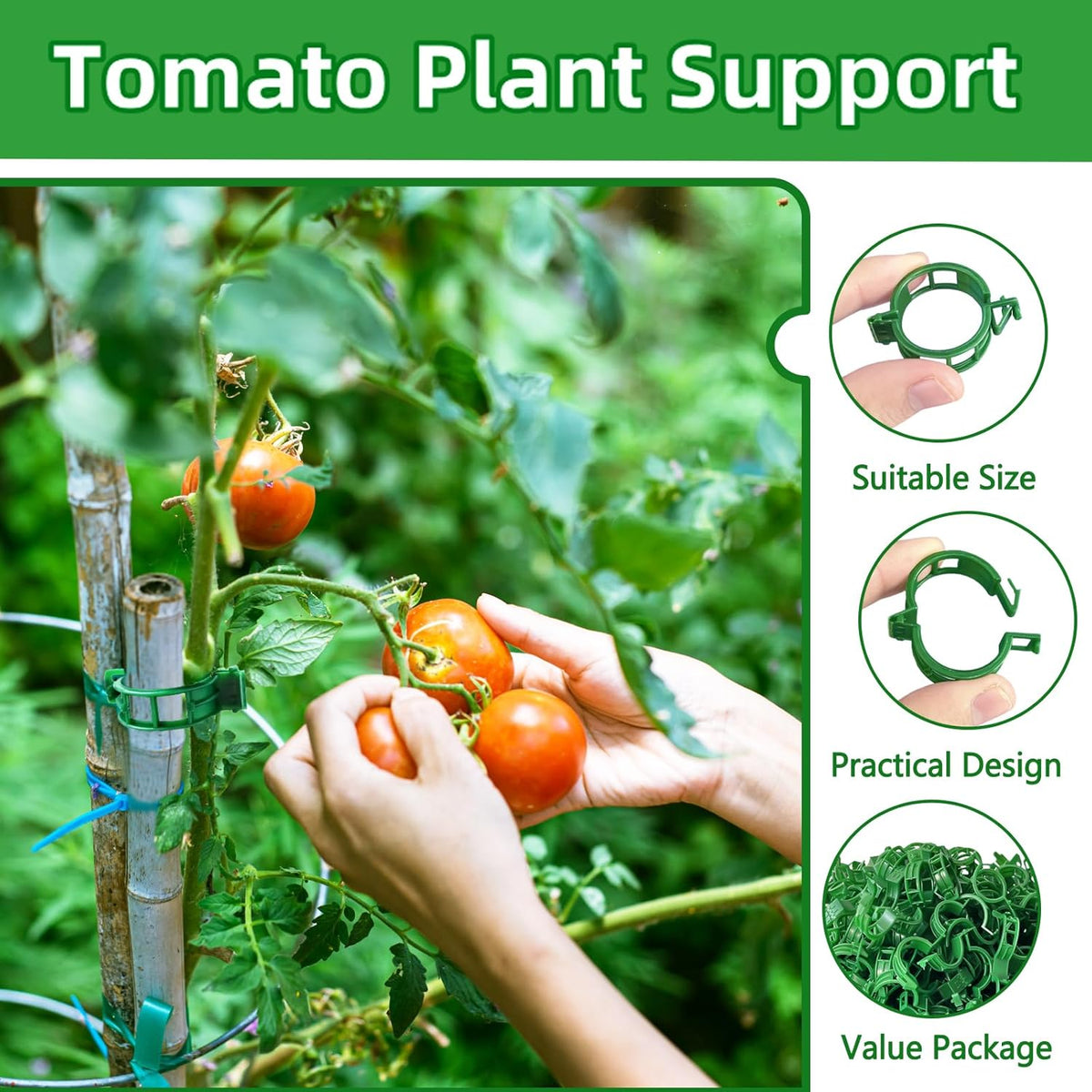Pynqdfu 400 Pcs Plastic Trellis Plant Support Clips,Vine Vegetable Fixing Clips,Grape Tomato Plant Support,Garden Vine Clips for Healthier Vegetable Growth (Green)