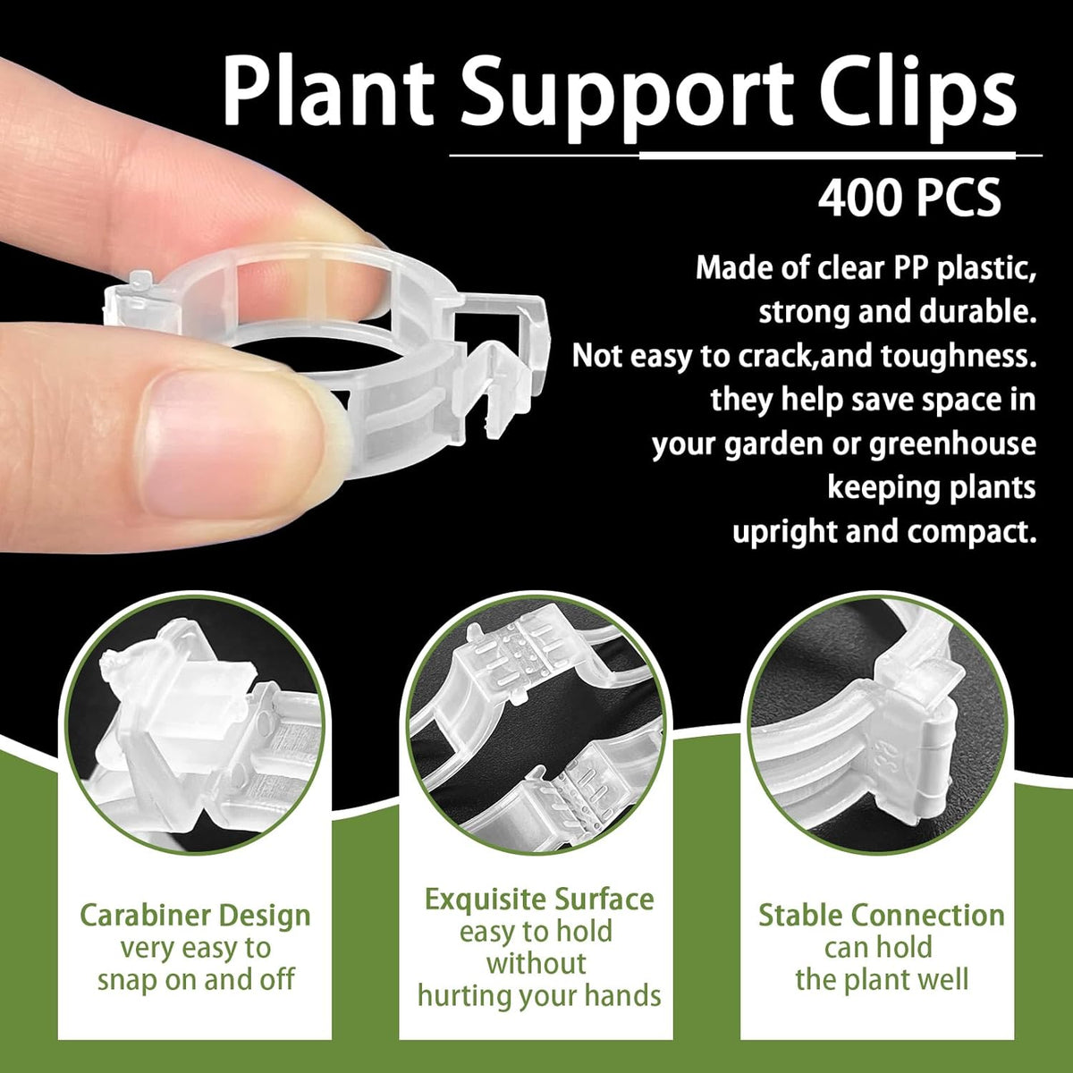 Pynqdfu 400 Pcs Plastic Trellis Plant Support Clips,Vine Vegetable Fixing Clips,Grape Tomato Plant Support,Garden Vine Clips for Healthier Vegetable Growth (Green)