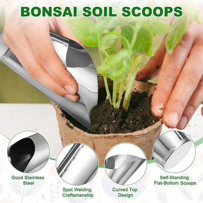 1-Pack Bonsai Soil Scoops, 2.8inch/7.2cm Stainless Steel Garden Soil Scoops Bucket Shovel Potting Scoopers for Transplanting/Flower Planting, Small Gardening Tools [Silver Tone]