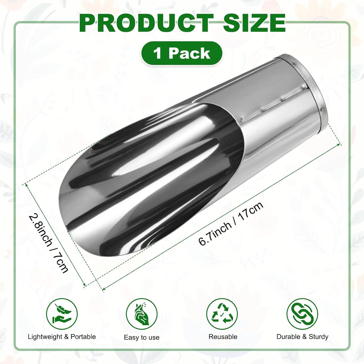 1-Pack Bonsai Soil Scoops, 2.8inch/7.2cm Stainless Steel Garden Soil Scoops Bucket Shovel Potting Scoopers for Transplanting/Flower Planting, Small Gardening Tools [Silver Tone]