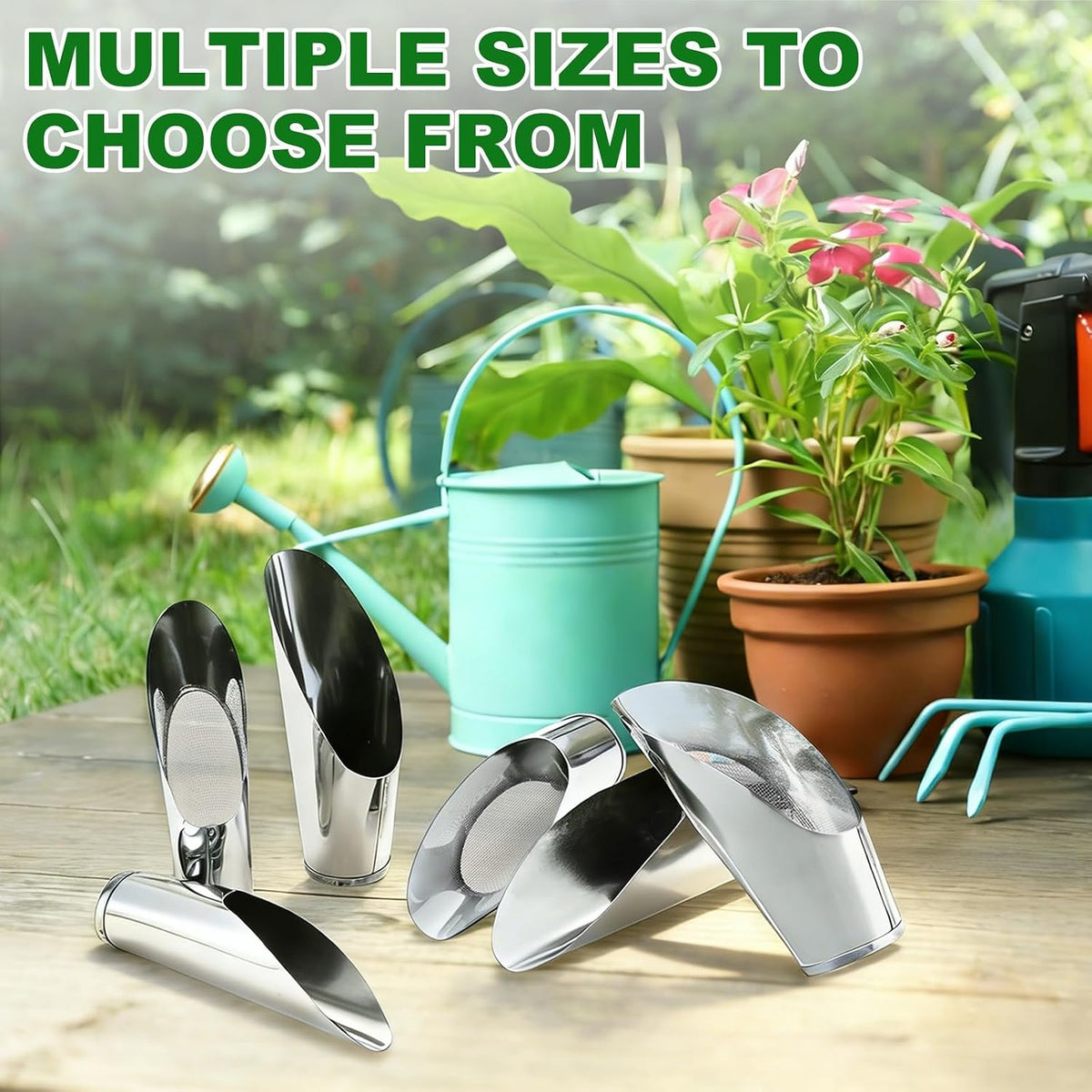 1-Pack Bonsai Soil Scoops, 2.8inch/7.2cm Stainless Steel Garden Soil Scoops Bucket Shovel Potting Scoopers for Transplanting/Flower Planting, Small Gardening Tools [Silver Tone]