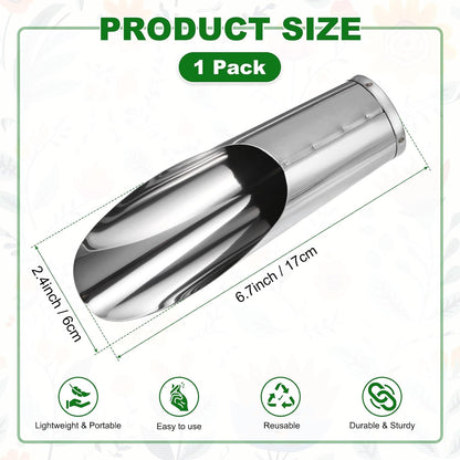1-Pack Bonsai Soil Scoops, 2.8inch/7.2cm Stainless Steel Garden Soil Scoops Bucket Shovel Potting Scoopers for Transplanting/Flower Planting, Small Gardening Tools [Silver Tone]