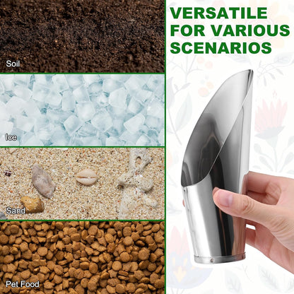 1-Pack Bonsai Soil Scoops, 2.8inch/7.2cm Stainless Steel Garden Soil Scoops Bucket Shovel Potting Scoopers for Transplanting/Flower Planting, Small Gardening Tools [Silver Tone]