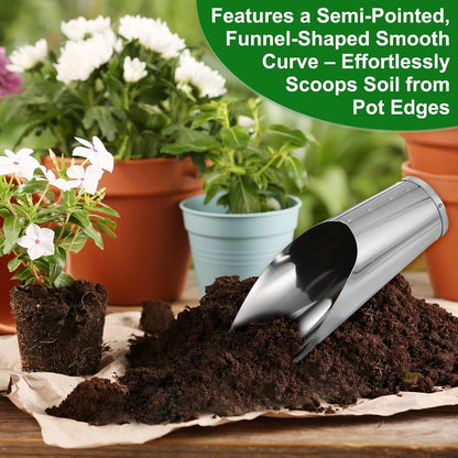 1-Pack Bonsai Soil Scoops, 2.8inch/7.2cm Stainless Steel Garden Soil Scoops Bucket Shovel Potting Scoopers for Transplanting/Flower Planting, Small Gardening Tools [Silver Tone]