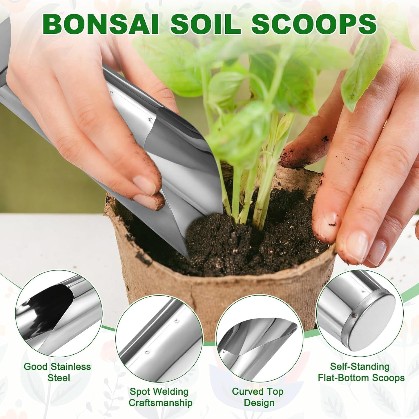 1-Pack Bonsai Soil Scoops, 2.8inch/7.2cm Stainless Steel Garden Soil Scoops Bucket Shovel Potting Scoopers for Transplanting/Flower Planting, Small Gardening Tools [Silver Tone]
