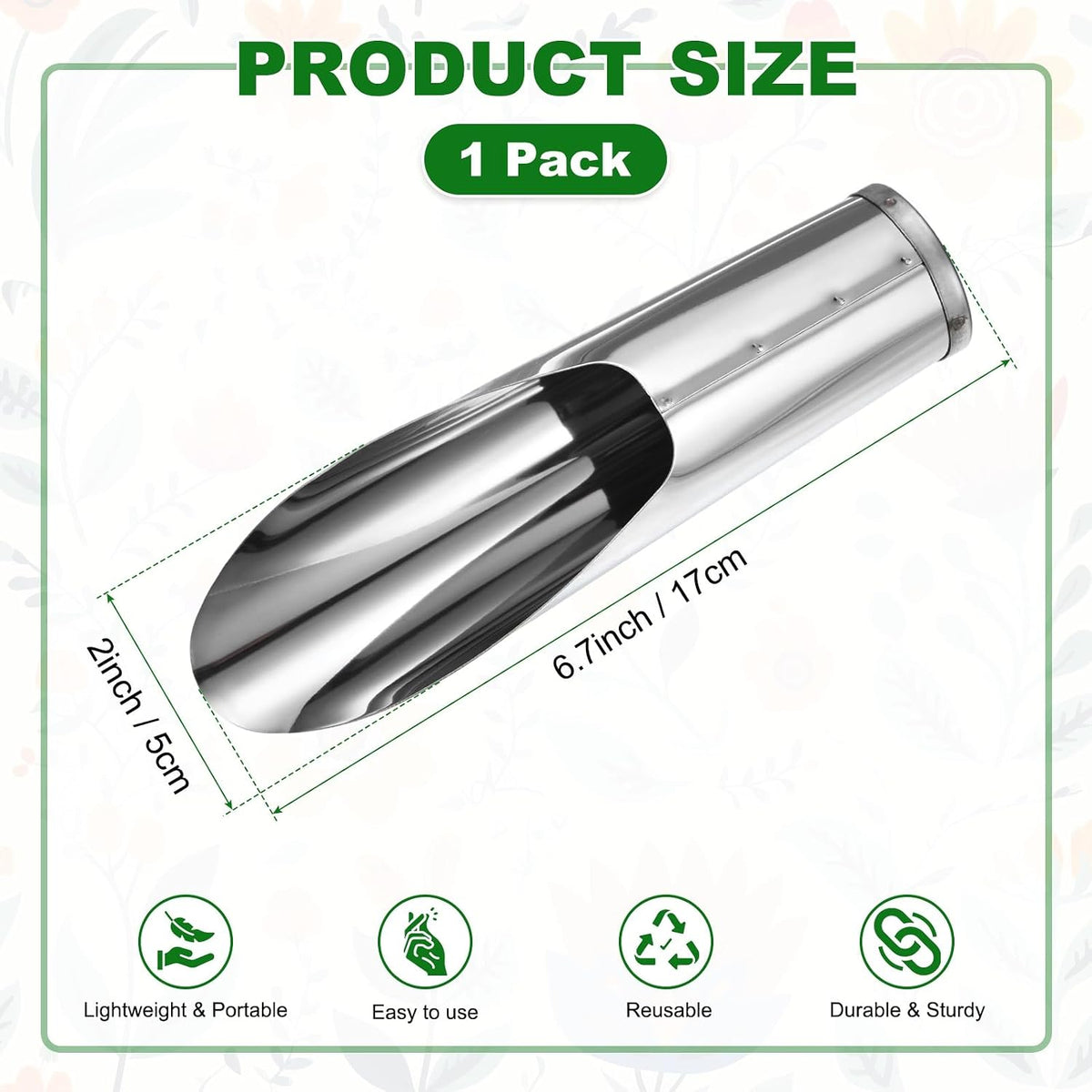 1-Pack Bonsai Soil Scoops, 2.8inch/7.2cm Stainless Steel Garden Soil Scoops Bucket Shovel Potting Scoopers for Transplanting/Flower Planting, Small Gardening Tools [Silver Tone]