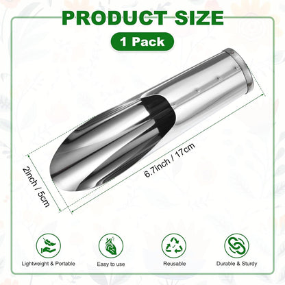 1-Pack Bonsai Soil Scoops, 2.8inch/7.2cm Stainless Steel Garden Soil Scoops Bucket Shovel Potting Scoopers for Transplanting/Flower Planting, Small Gardening Tools [Silver Tone]