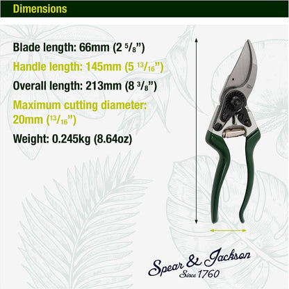 Razorsharp Left-Handed Bypass Pruners, Precision Gardening Shears with Carbon Steel Blades for Clean, Effortless Cuts