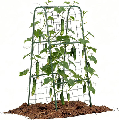 Cucumber Trellis for Raised Bed, Garden Trellis for Climbing Plants Outdoor, Metal Arch Trellis U-Shape Vegetables Support for Tomotoes Grape Vines Beans Peas (Green, 31.5" L x 24" W x 48" H)