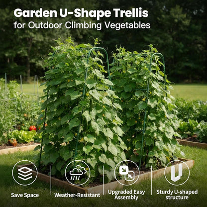 Cucumber Trellis for Raised Bed, Garden Trellis for Climbing Plants Outdoor, Metal Arch Trellis U-Shape Vegetables Support for Tomotoes Grape Vines Beans Peas (Green, 31.5" L x 24" W x 48" H)