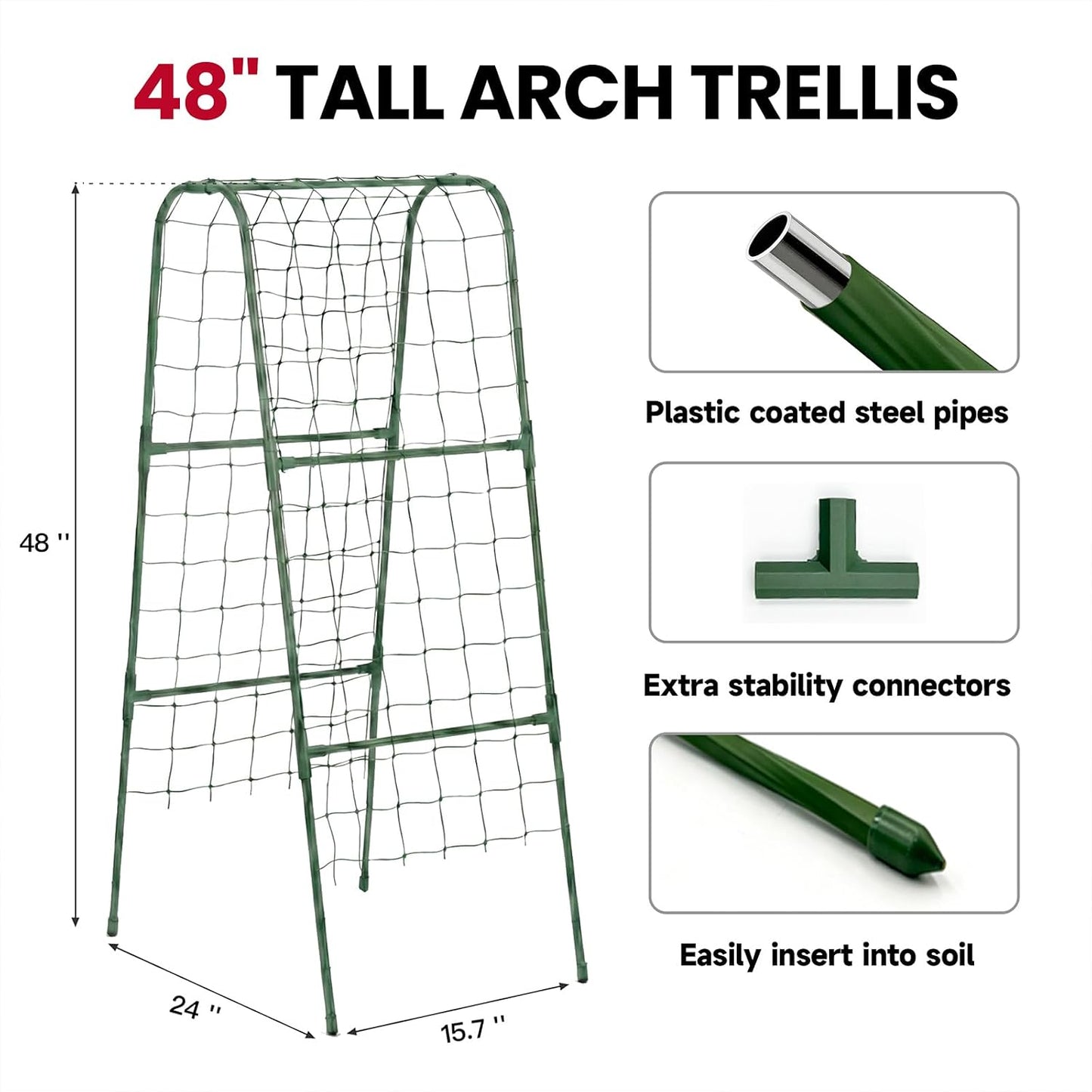 Cucumber Trellis for Raised Bed, Garden Trellis for Climbing Plants Outdoor, Metal Arch Trellis U-Shape Vegetables Support for Tomotoes Grape Vines Beans Peas (Green, 31.5" L x 24" W x 48" H)