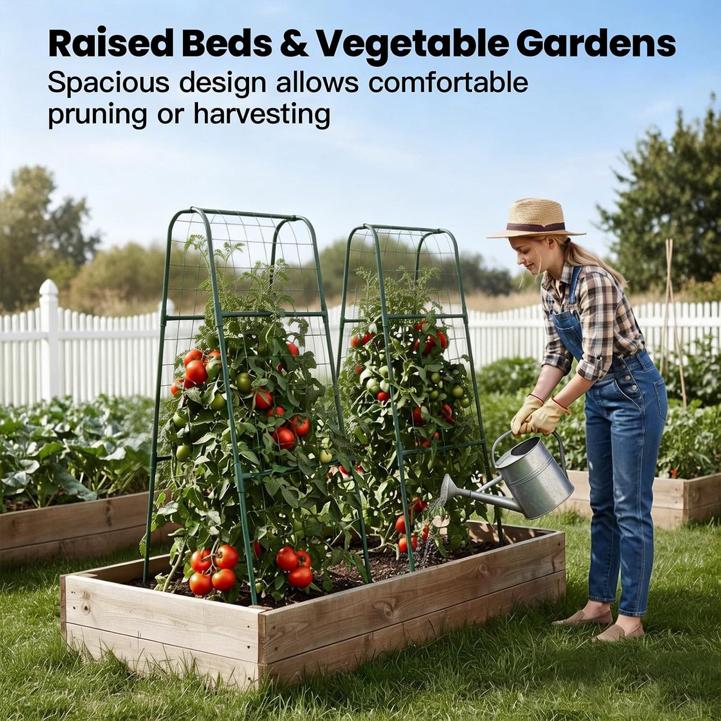 Cucumber Trellis for Raised Bed, Garden Trellis for Climbing Plants Outdoor, Metal Arch Trellis U-Shape Vegetables Support for Tomotoes Grape Vines Beans Peas (Green, 31.5" L x 24" W x 48" H)