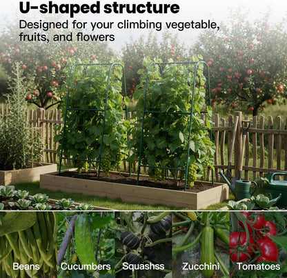 Cucumber Trellis for Raised Bed, Garden Trellis for Climbing Plants Outdoor, Metal Arch Trellis U-Shape Vegetables Support for Tomotoes Grape Vines Beans Peas (Green, 31.5" L x 24" W x 48" H)