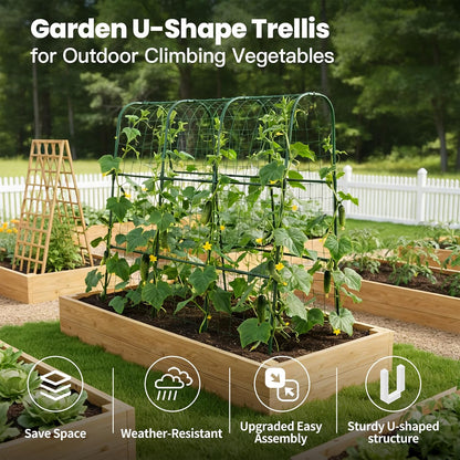 Cucumber Trellis for Raised Bed, Garden Trellis for Climbing Plants Outdoor, Metal Arch Trellis U-Shape Vegetables Support for Tomotoes Grape Vines Beans Peas (Green, 31.5" L x 24" W x 48" H)