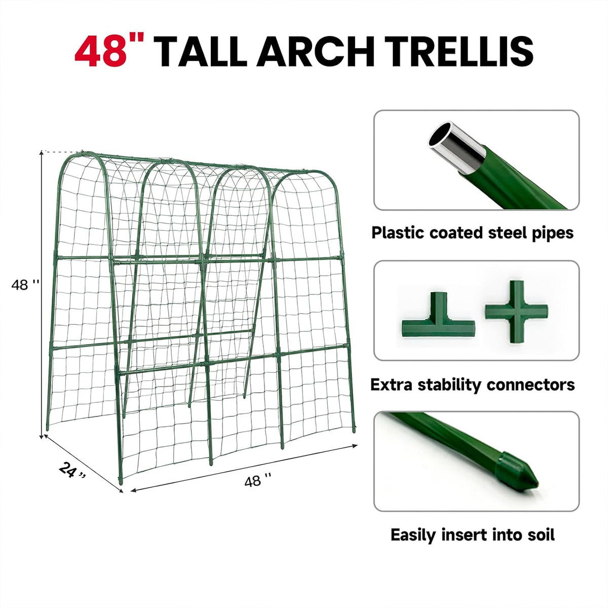 Cucumber Trellis for Raised Bed, Garden Trellis for Climbing Plants Outdoor, Metal Arch Trellis U-Shape Vegetables Support for Tomotoes Grape Vines Beans Peas (Green, 31.5" L x 24" W x 48" H)