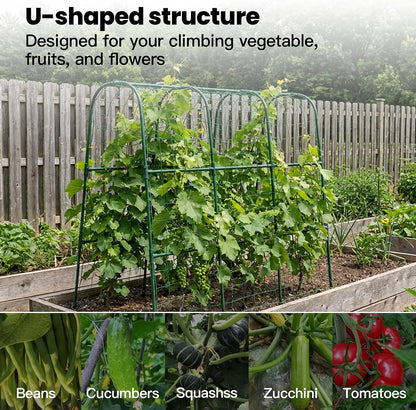 Cucumber Trellis for Raised Bed, Garden Trellis for Climbing Plants Outdoor, Metal Arch Trellis U-Shape Vegetables Support for Tomotoes Grape Vines Beans Peas (Green, 31.5" L x 24" W x 48" H)