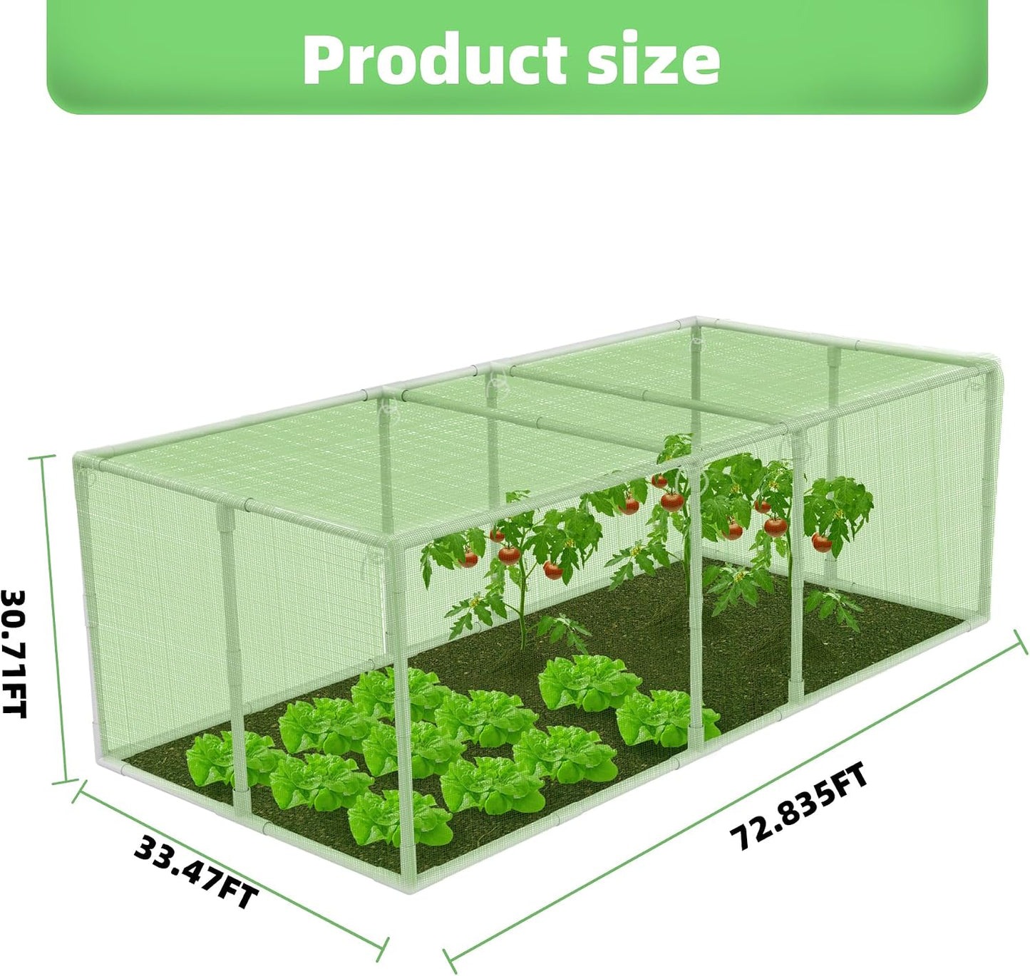 72 * 33 * 30 in Detachable Crop Cages for Garden, Plant Protection Tent with Garden Netting for Vegetables Fruits Flowers,Mesh Plant Covers for Outdoors (Green)