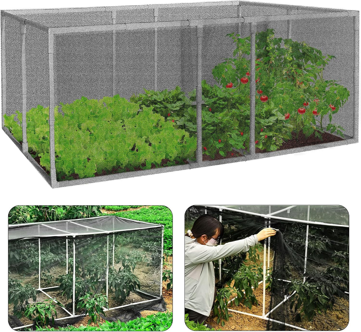 72 * 33 * 30 in Detachable Crop Cages for Garden, Plant Protection Tent with Garden Netting for Vegetables Fruits Flowers,Mesh Plant Covers for Outdoors (Green)