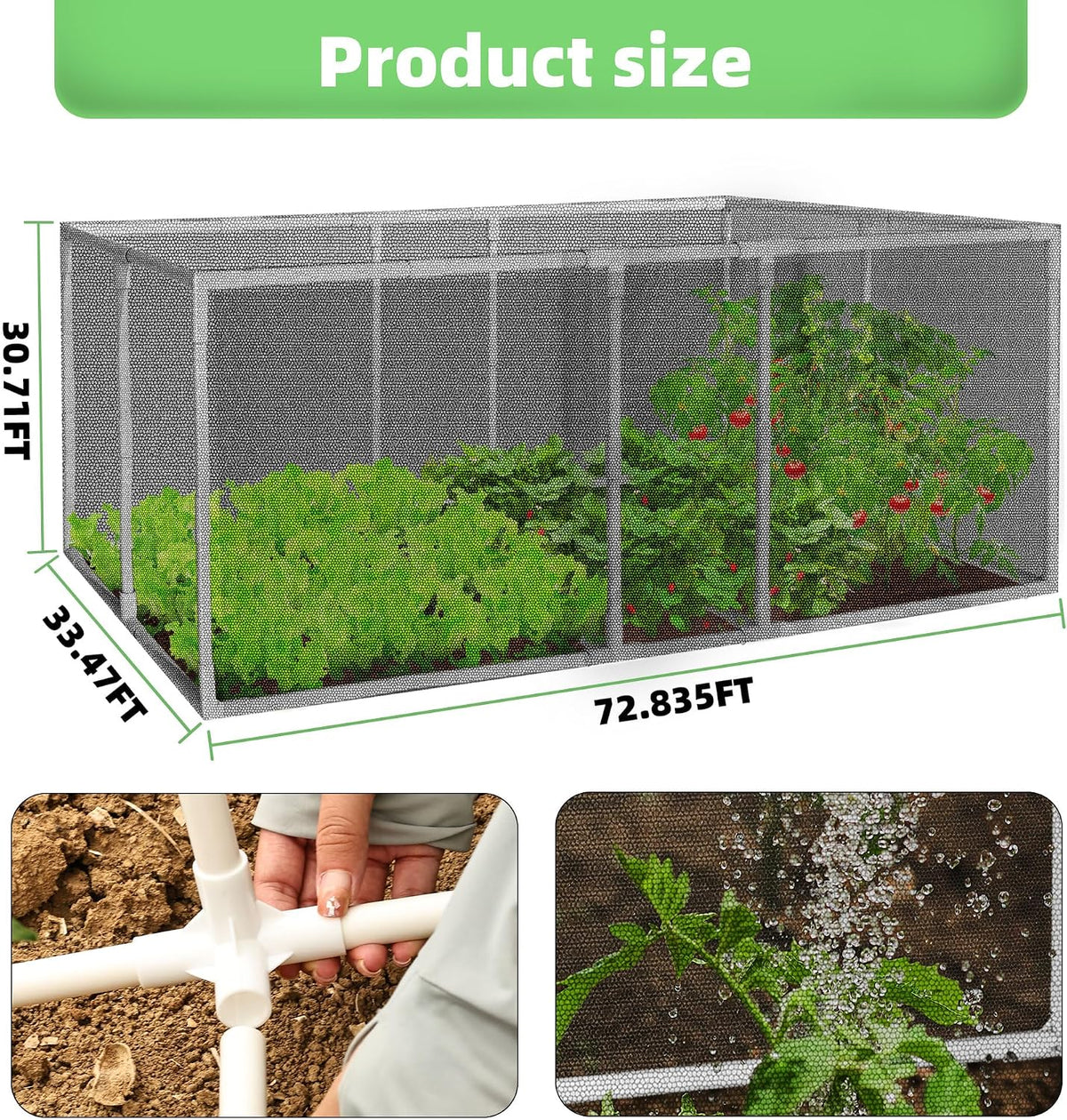 72 * 33 * 30 in Detachable Crop Cages for Garden, Plant Protection Tent with Garden Netting for Vegetables Fruits Flowers,Mesh Plant Covers for Outdoors (Green)
