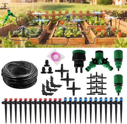 65Ft Drip Irrigation System Kit with 1/4 Inch Tubing for Garden