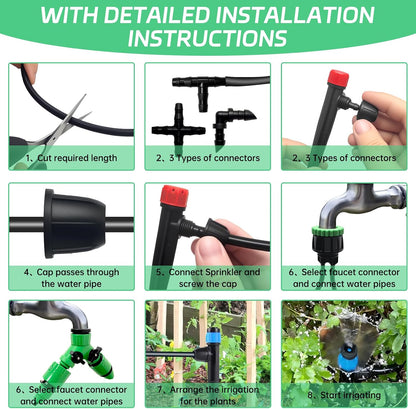 65Ft Drip Irrigation System Kit with 1/4 Inch Tubing for Garden