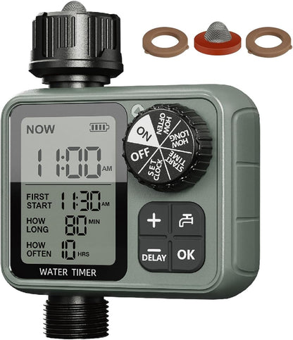 Sprinkler Timer for Garden Hose, Programmable Water Timer with Rain Delay & Manual Mode, Automatic Drip Irrigation System, Outdoor Hose Timers for Lawn Yard Watering, 1 Outlet
