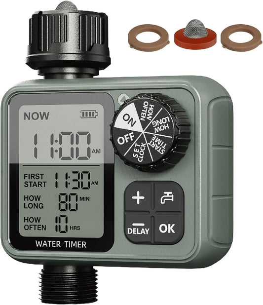 Sprinkler Timer for Garden Hose, Programmable Water Timer with Rain Delay & Manual Mode, Automatic Drip Irrigation System, Outdoor Hose Timers for Lawn Yard Watering, 1 Outlet