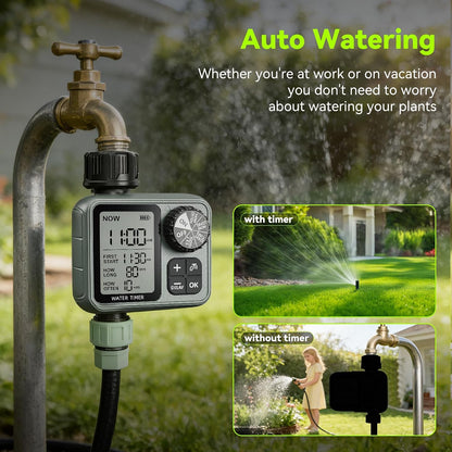 Sprinkler Timer for Garden Hose, Programmable Water Timer with Rain Delay & Manual Mode, Automatic Drip Irrigation System, Outdoor Hose Timers for Lawn Yard Watering, 1 Outlet