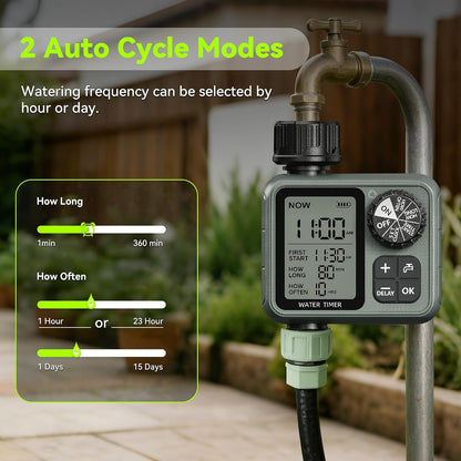 Sprinkler Timer for Garden Hose, Programmable Water Timer with Rain Delay & Manual Mode, Automatic Drip Irrigation System, Outdoor Hose Timers for Lawn Yard Watering, 1 Outlet