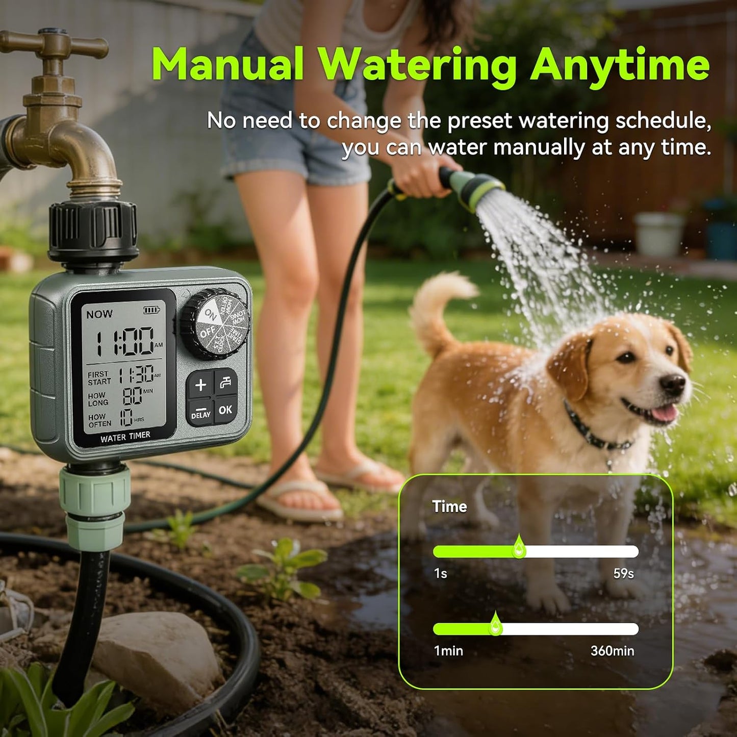 Sprinkler Timer for Garden Hose, Programmable Water Timer with Rain Delay & Manual Mode, Automatic Drip Irrigation System, Outdoor Hose Timers for Lawn Yard Watering, 1 Outlet