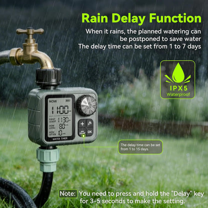 Sprinkler Timer for Garden Hose, Programmable Water Timer with Rain Delay & Manual Mode, Automatic Drip Irrigation System, Outdoor Hose Timers for Lawn Yard Watering, 1 Outlet