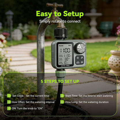Sprinkler Timer for Garden Hose, Programmable Water Timer with Rain Delay & Manual Mode, Automatic Drip Irrigation System, Outdoor Hose Timers for Lawn Yard Watering, 1 Outlet