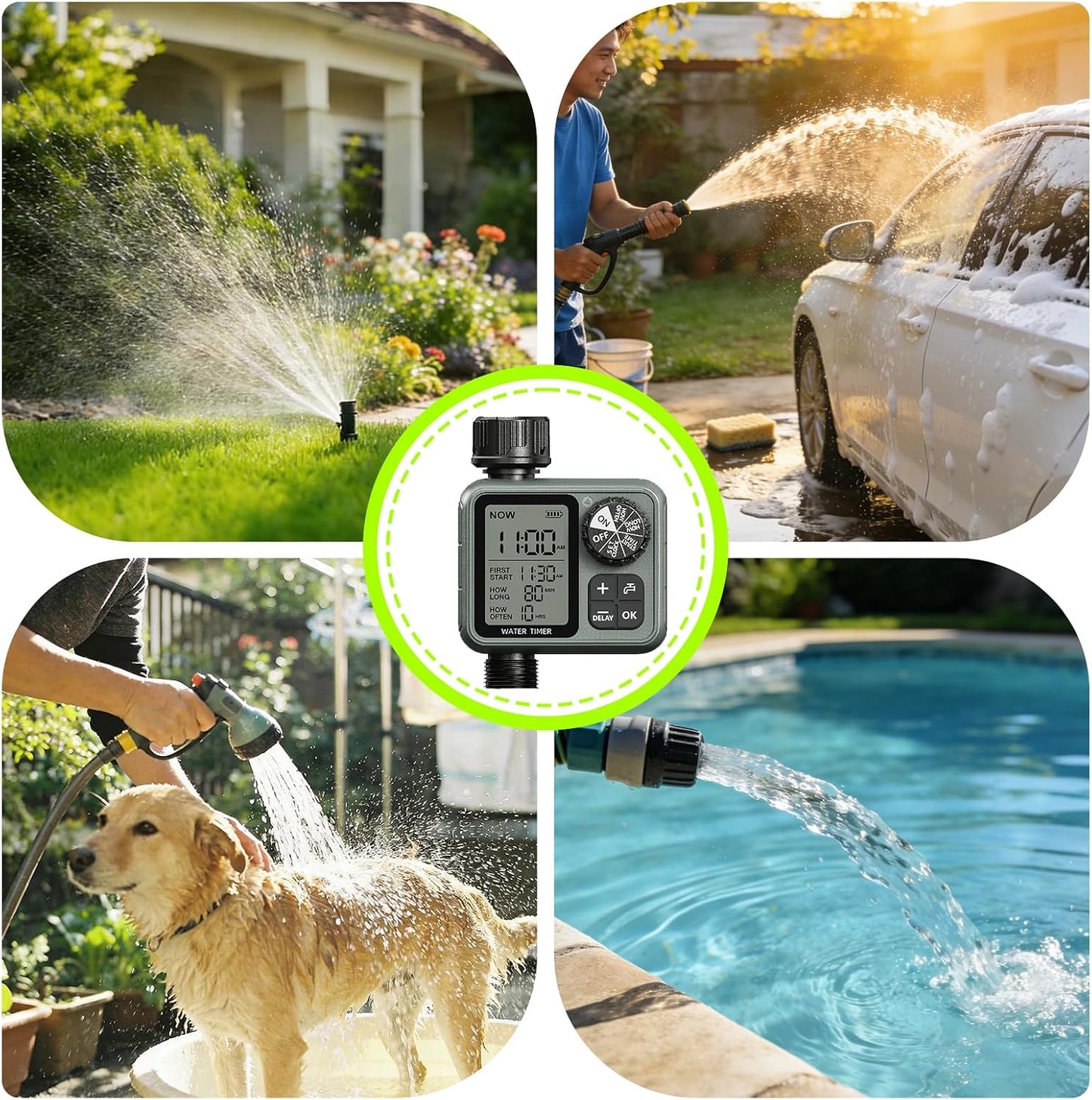 Sprinkler Timer for Garden Hose, Programmable Water Timer with Rain Delay & Manual Mode, Automatic Drip Irrigation System, Outdoor Hose Timers for Lawn Yard Watering, 1 Outlet