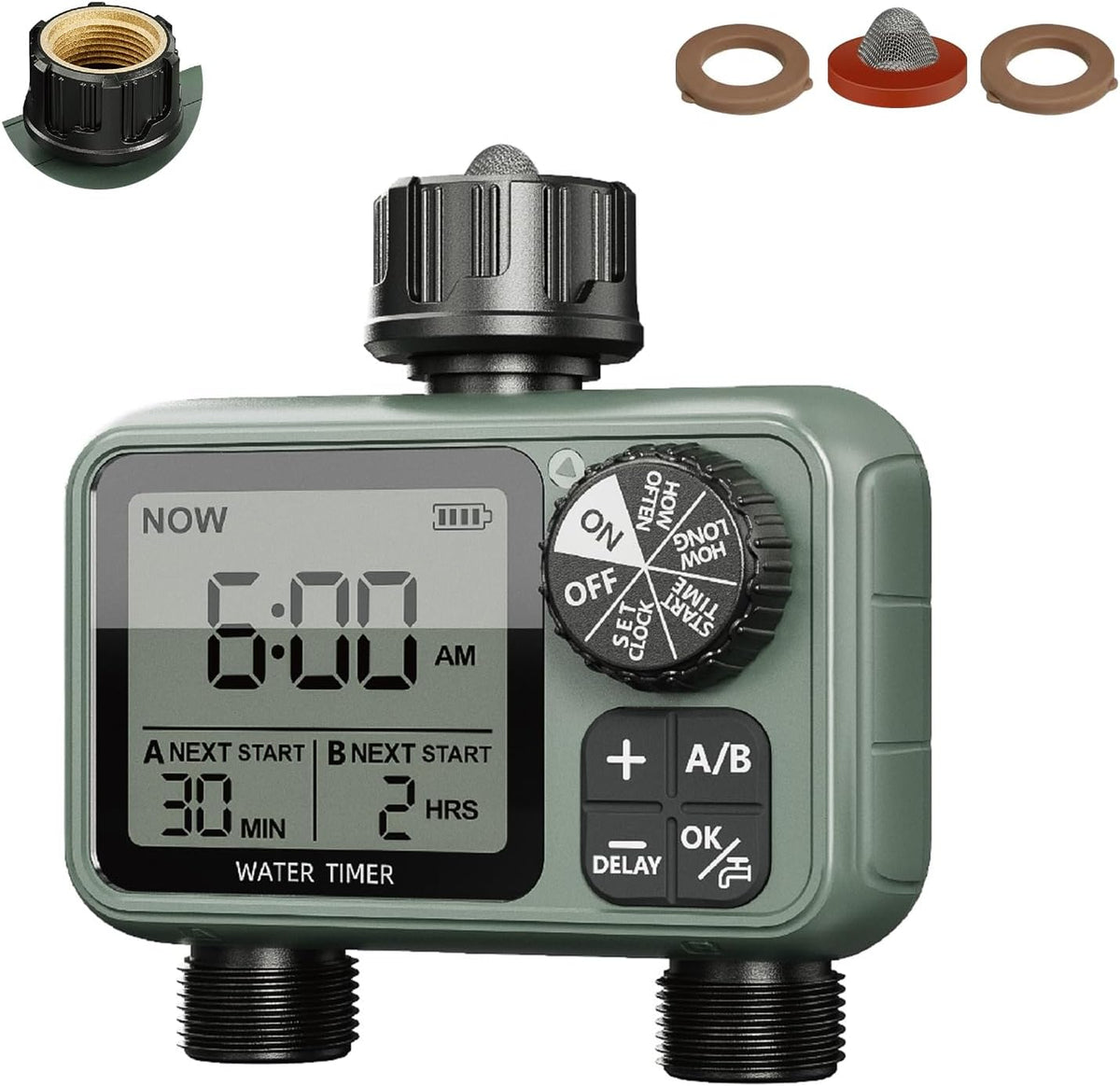 Sprinkler Timer for Garden Hose, Programmable Water Timer with Rain Delay & Manual Mode, Automatic Drip Irrigation System, Outdoor Hose Timers for Lawn Yard Watering, 1 Outlet