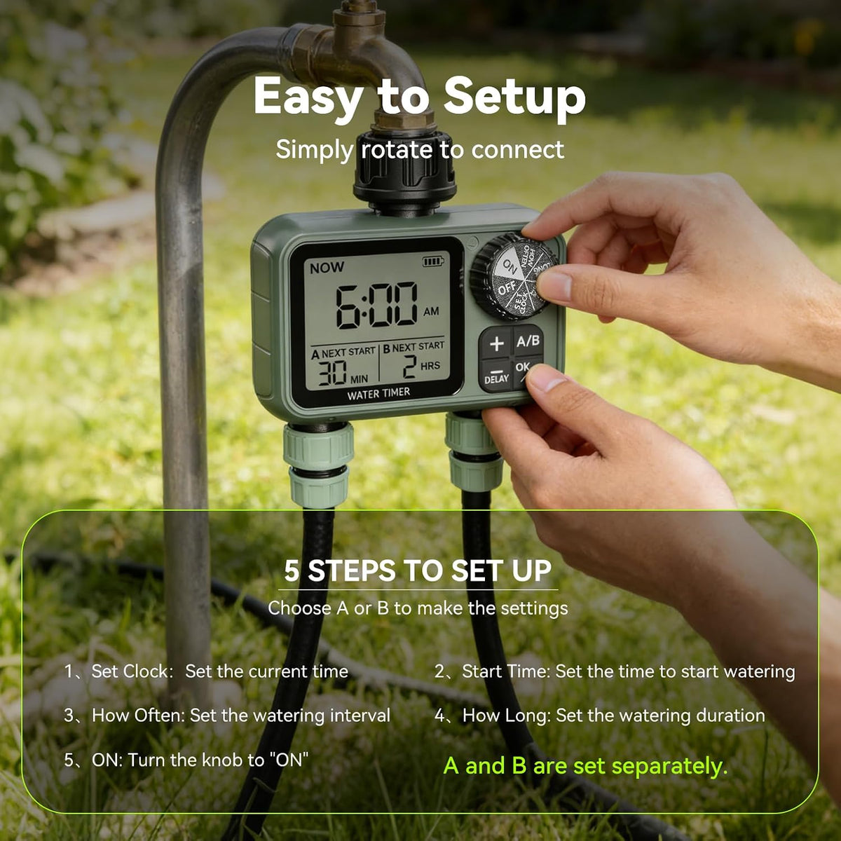 Sprinkler Timer for Garden Hose, Programmable Water Timer with Rain Delay & Manual Mode, Automatic Drip Irrigation System, Outdoor Hose Timers for Lawn Yard Watering, 1 Outlet