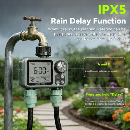 Sprinkler Timer for Garden Hose, Programmable Water Timer with Rain Delay & Manual Mode, Automatic Drip Irrigation System, Outdoor Hose Timers for Lawn Yard Watering, 1 Outlet