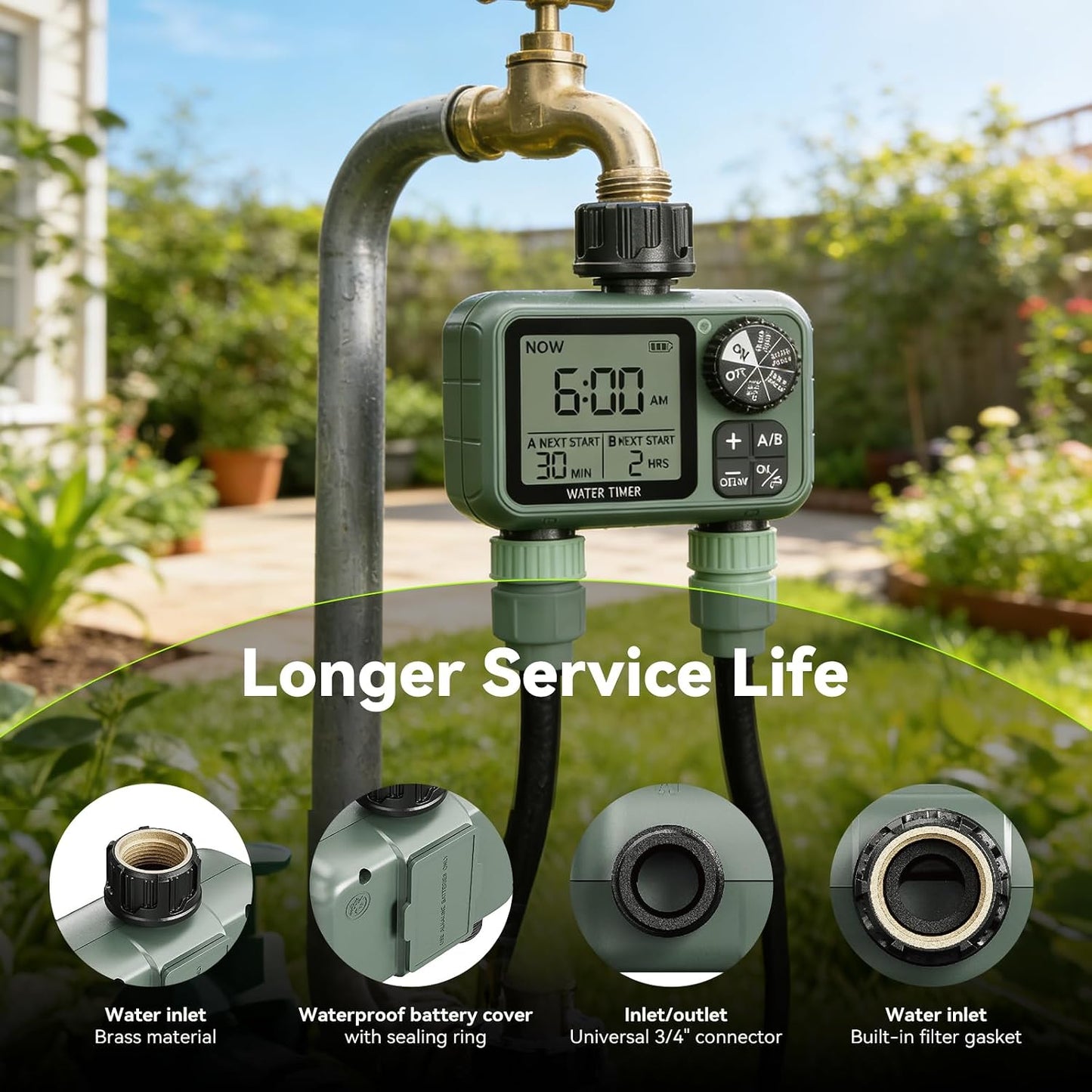 Sprinkler Timer for Garden Hose, Programmable Water Timer with Rain Delay & Manual Mode, Automatic Drip Irrigation System, Outdoor Hose Timers for Lawn Yard Watering, 1 Outlet
