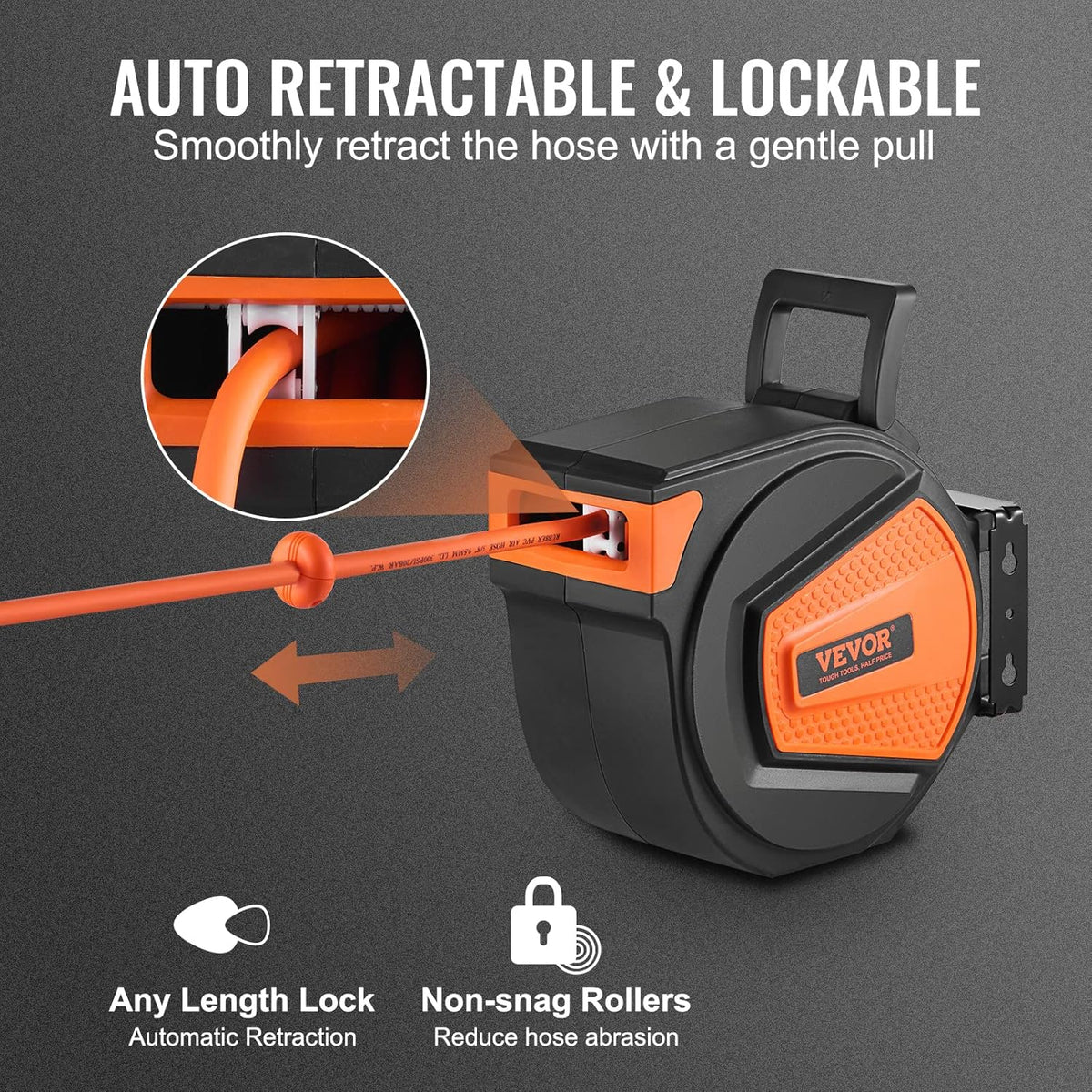 Retractable Air Hose Reel 3/8IN x 50FT Hybrid Air Hose Max 300PSI