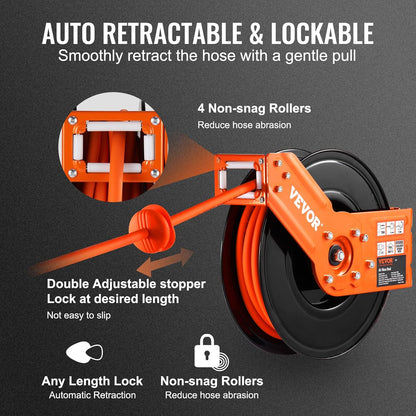 Retractable Air Hose Reel 3/8IN x 50FT Hybrid Air Hose Max 300PSI