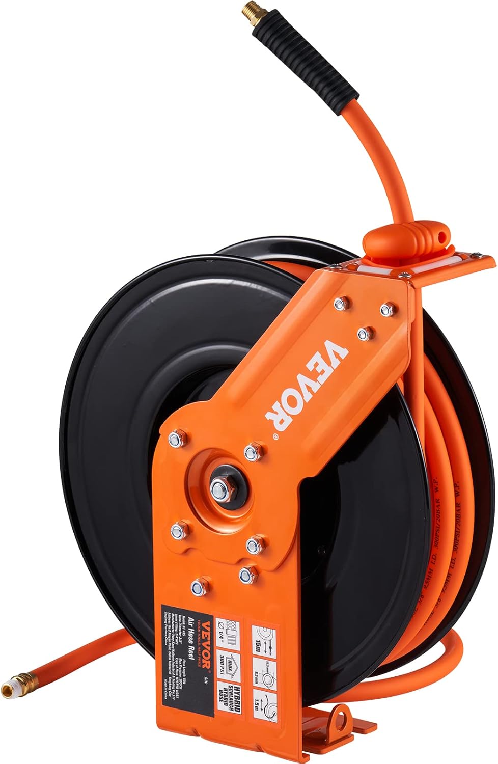 Retractable Air Hose Reel 3/8IN x 50FT Hybrid Air Hose Max 300PSI