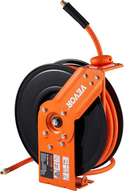 Retractable Air Hose Reel 3/8IN x 50FT Hybrid Air Hose Max 300PSI