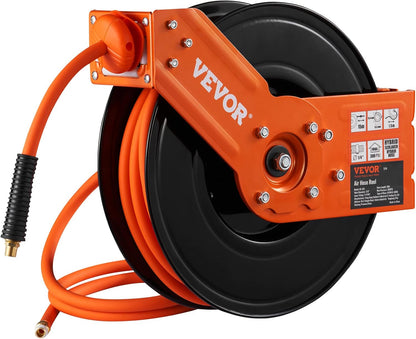Retractable Air Hose Reel 3/8IN x 50FT Hybrid Air Hose Max 300PSI