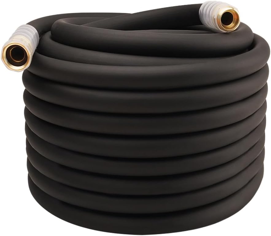Heavy Duty Premium Garden Hose 5ft x 5/8", 300PSI Working, 1000PSI Burst, Hybrid Rubber Water Hose with Transparent Swivel Handle - Hot/Cold Water - Five Layered Braiding with Brass fittings (Black)
