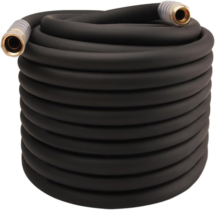 Heavy Duty Premium Garden Hose 5ft x 5/8", 300PSI Working, 1000PSI Burst, Hybrid Rubber Water Hose with Transparent Swivel Handle - Hot/Cold Water - Five Layered Braiding with Brass fittings (Black)