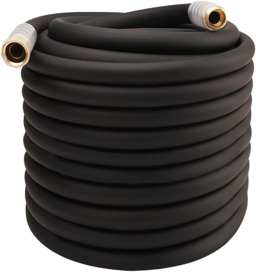 Heavy Duty Premium Garden Hose 5ft x 5/8", 300PSI Working, 1000PSI Burst, Hybrid Rubber Water Hose with Transparent Swivel Handle - Hot/Cold Water - Five Layered Braiding with Brass fittings (Black)