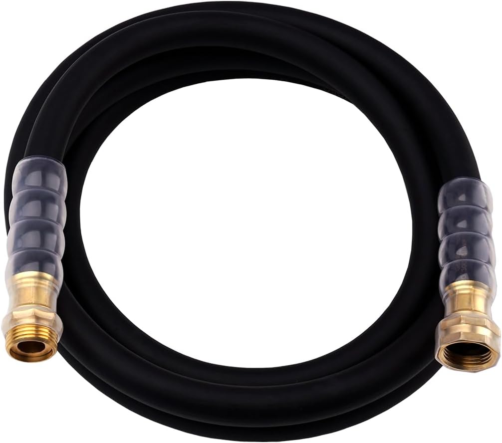 Heavy Duty Premium Garden Hose 5ft x 5/8", 300PSI Working, 1000PSI Burst, Hybrid Rubber Water Hose with Transparent Swivel Handle - Hot/Cold Water - Five Layered Braiding with Brass fittings (Black)
