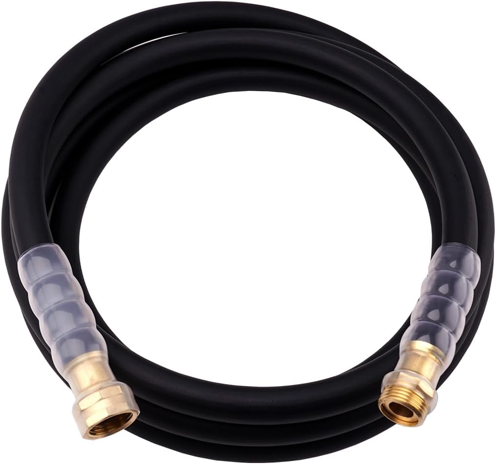 Heavy Duty Premium Garden Hose 5ft x 5/8", 300PSI Working, 1000PSI Burst, Hybrid Rubber Water Hose with Transparent Swivel Handle - Hot/Cold Water - Five Layered Braiding with Brass fittings (Black)
